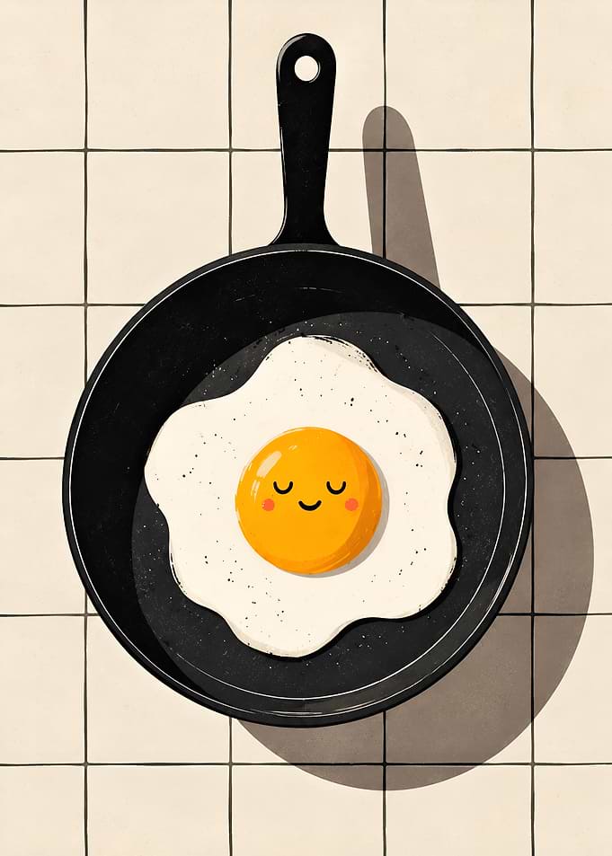 Cute Smiling Fried Egg in Pan