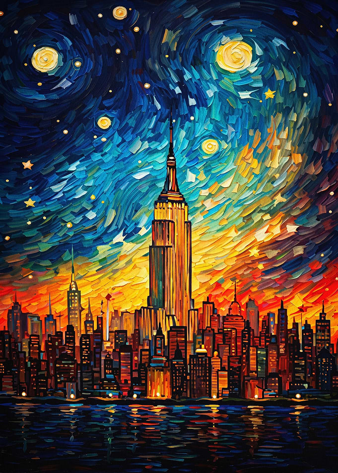 NYC Skyline Starry Night Art