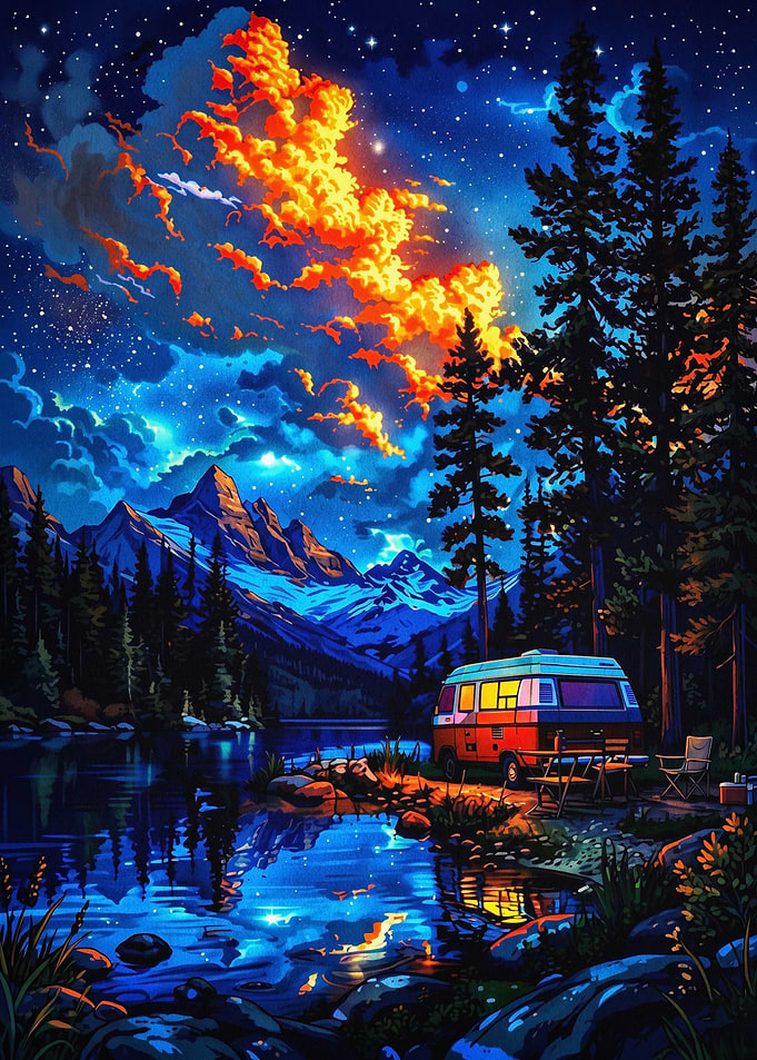 Van Life Night Sky Psychedelic Art