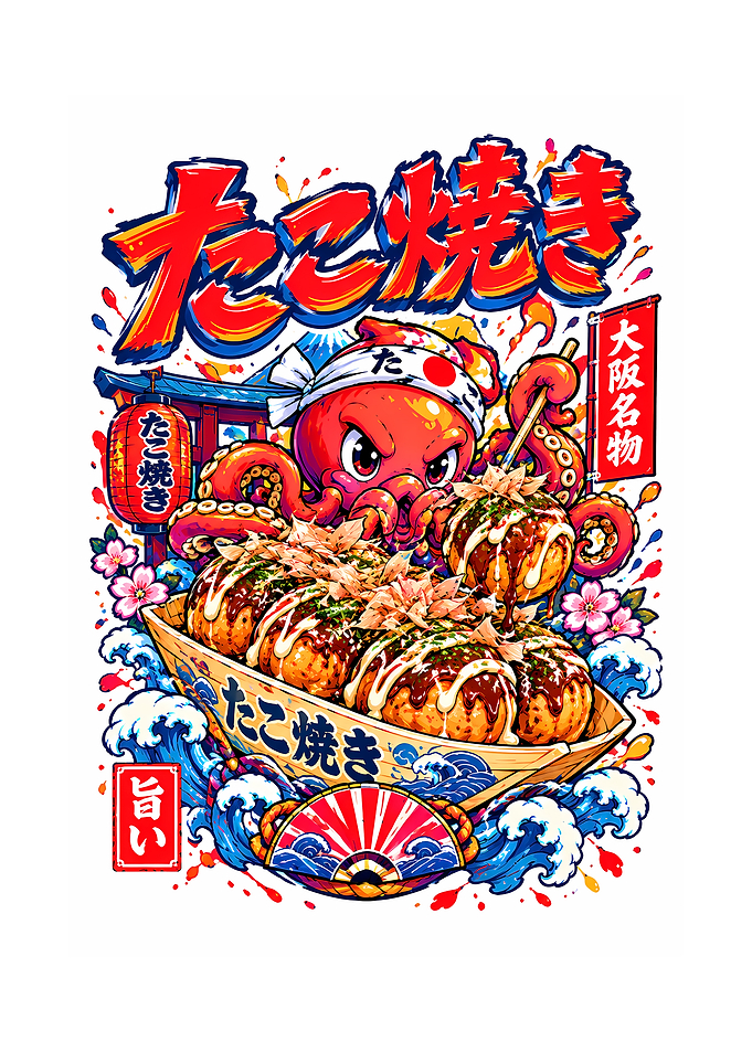 Vibrant Takoyaki Octopus Illustration