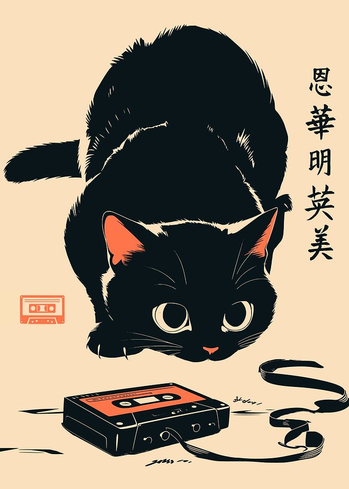 Black Cat Cassette Tape Japanese Vintage