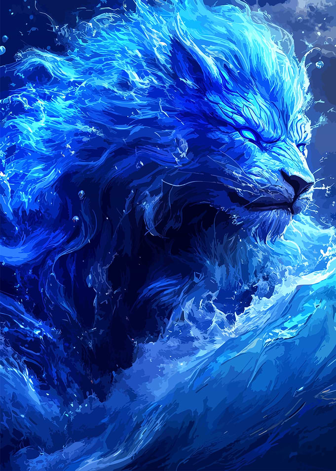 Majestic Blue Water Lion