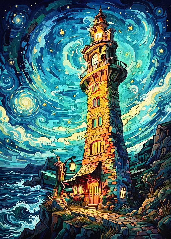 Starry Night Lighthouse Art