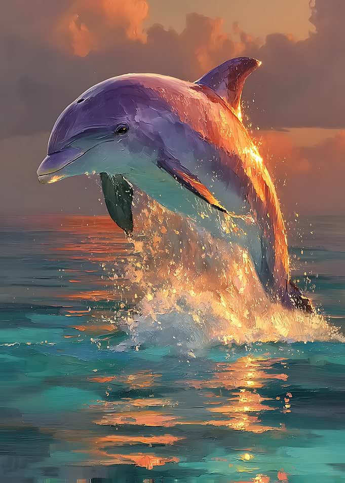 Dolphin Leaping at Sunset Painting