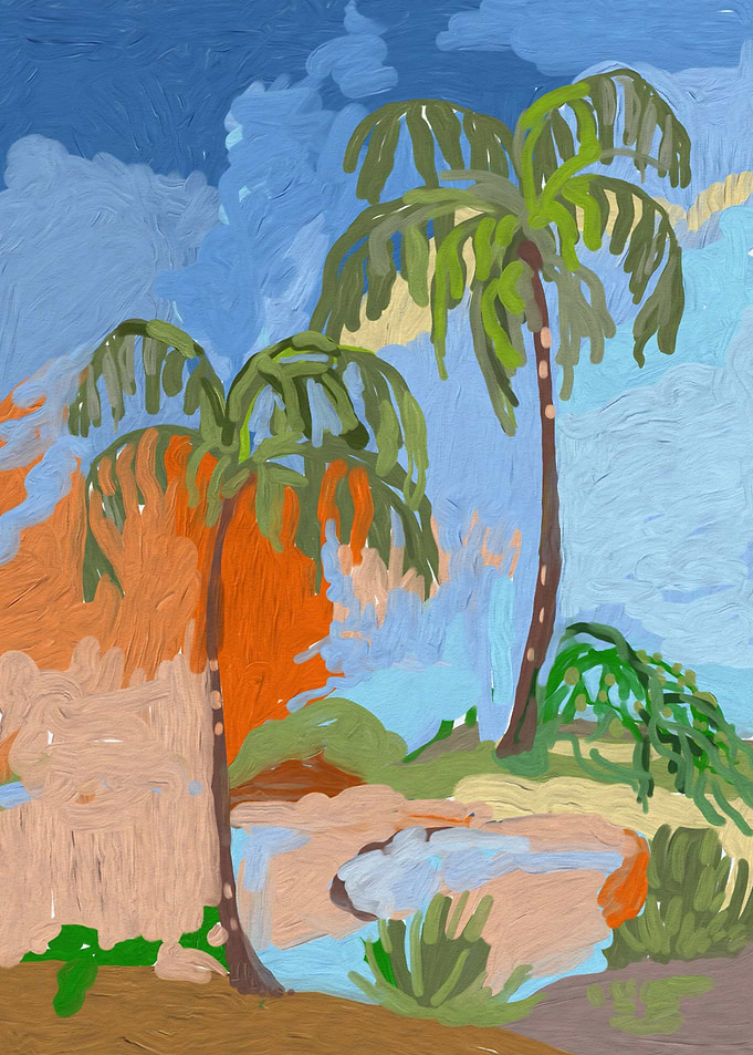 Impressionist Palm Tree Landscape Painting