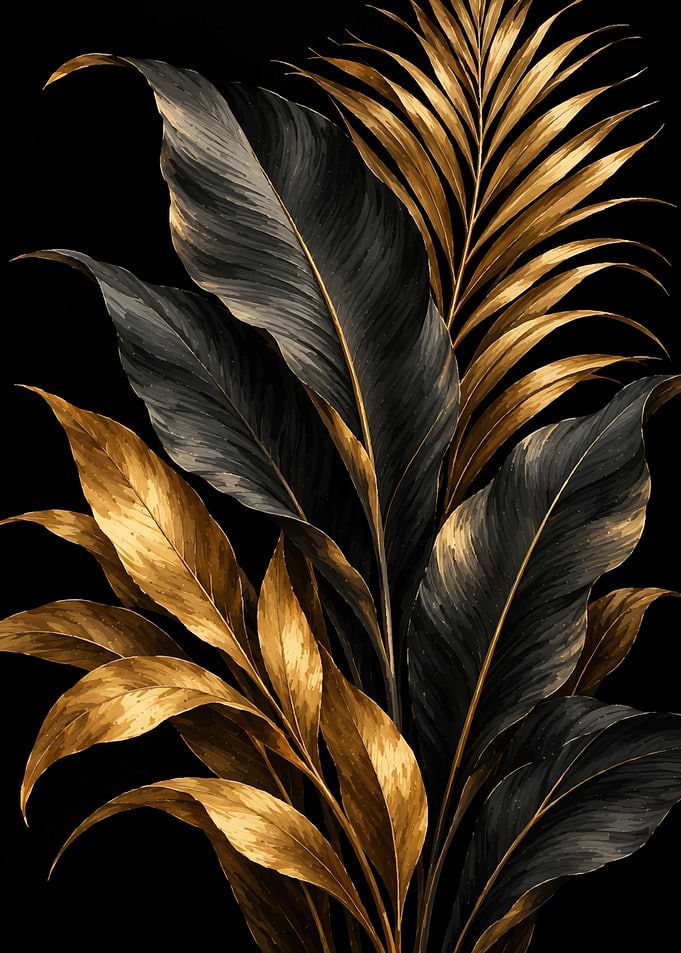 Elegant Gold and Black Tropical Leaves