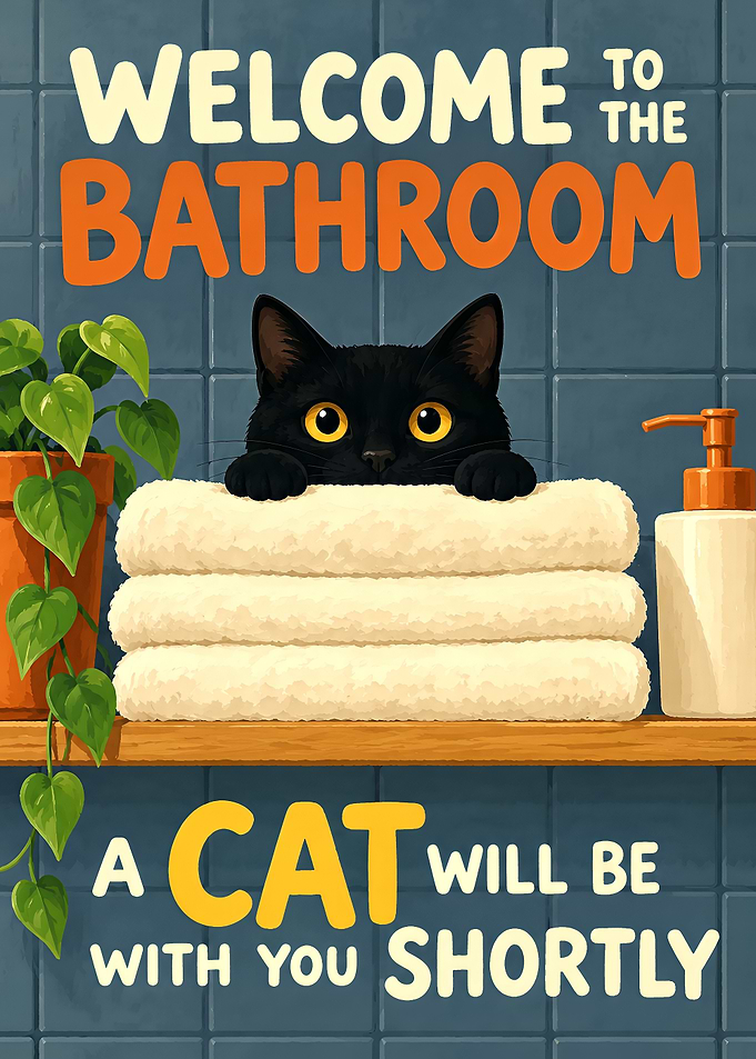 Cute Black Cat Bathroom Sign