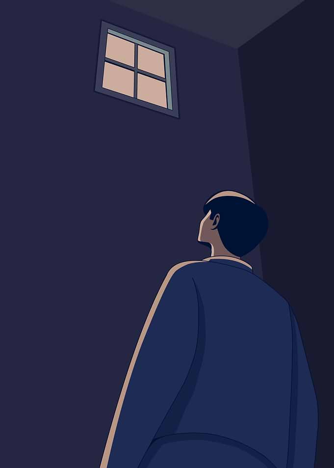 Lonely Person looking at a small window