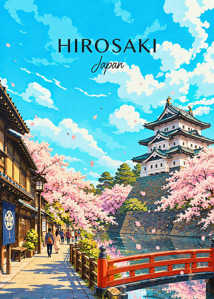 Hirosaki Castle Cherry Blossom Travel Poster