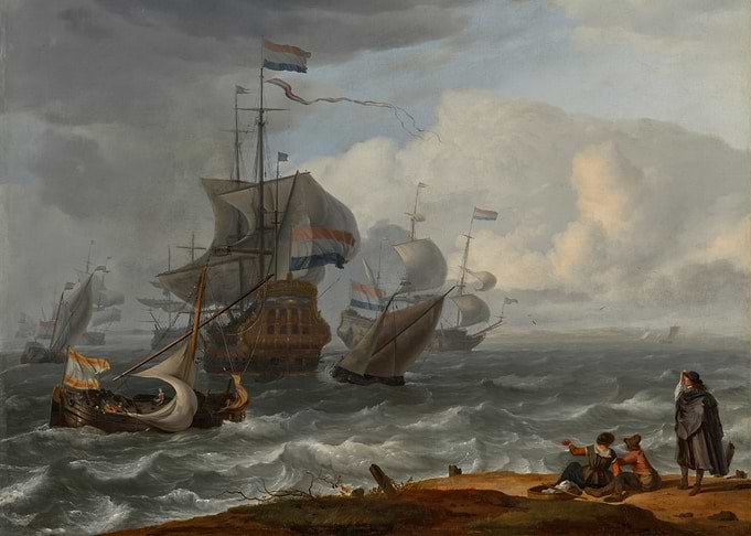 Ludolf Bakhuizen: The Dutch warship Dolphijn in a choppy sea with a smalschip and a kaag