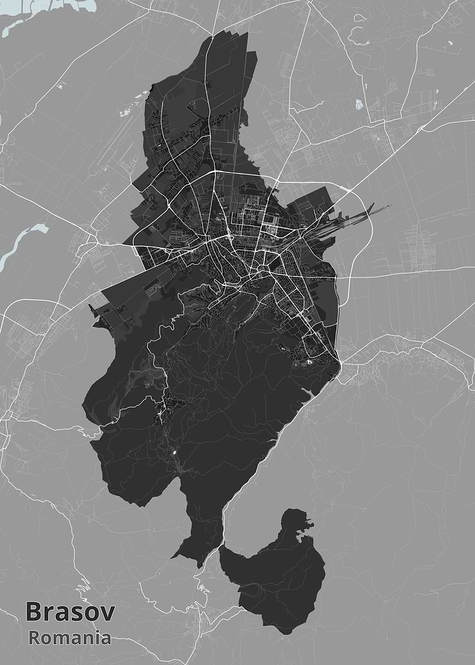 Minimalist Map of Brasov, Romania