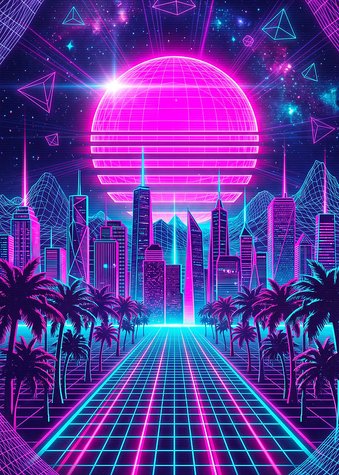 Retro Synthwave Neon Cityscape