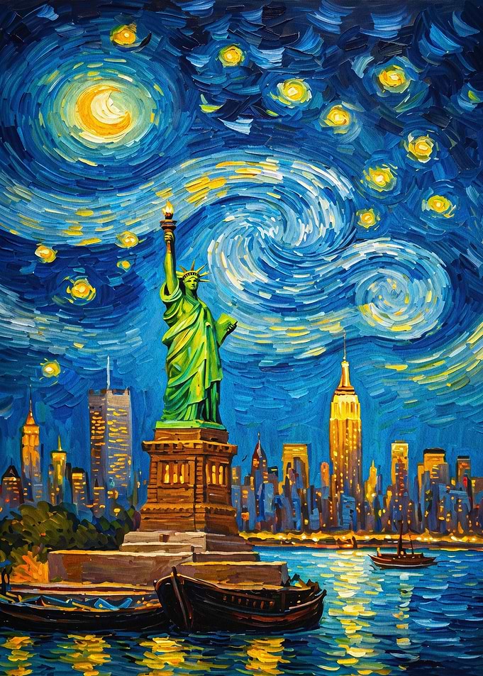 NYC Starry Liberty Impressionist Ar