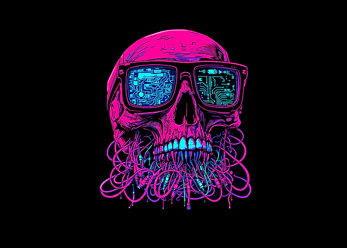 Cyberpunk Neon Skull with Circuitry Glasses