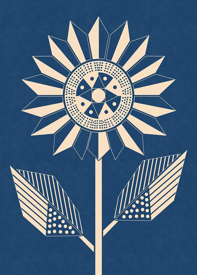 Geometric Linocut Sunflower Illustration
