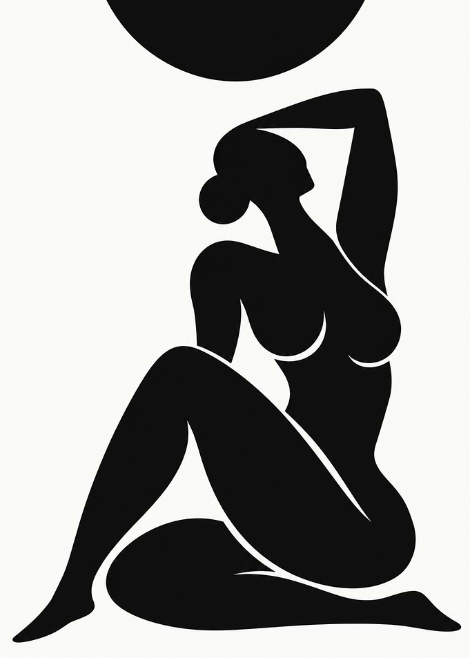 Matisse Inspired Black Nude Woman Art, Minimalist Abstract Female Figure, Modern Silhouette Artwork