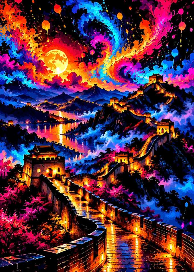 Neon Great Wall of China Landscape