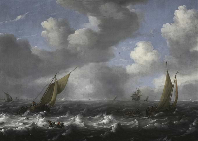 Ludolf Backhuysen - Seascape and Fishing Boats
