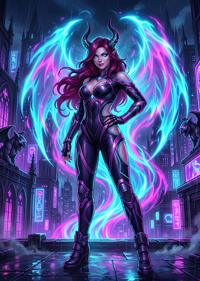 Neon Demon Queen in Cyberpunk City