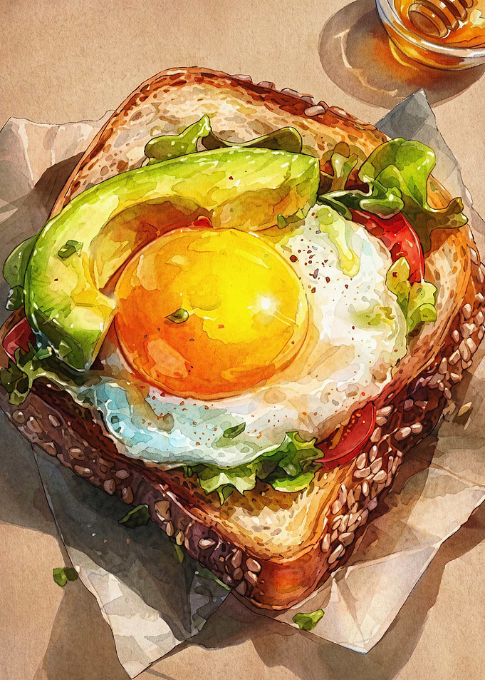 Avocado Toast Watercolor Art Poster