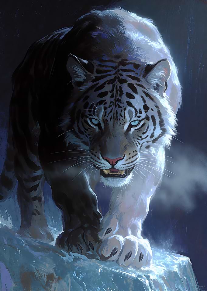 Majestic White Tiger in Moonlight