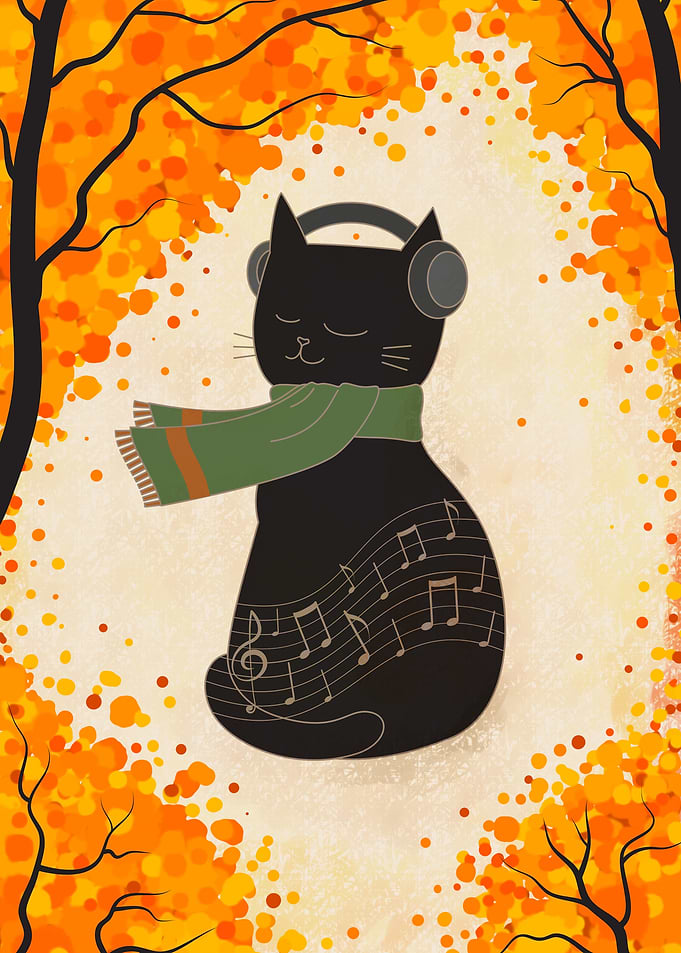 Musical Cat in Autumn