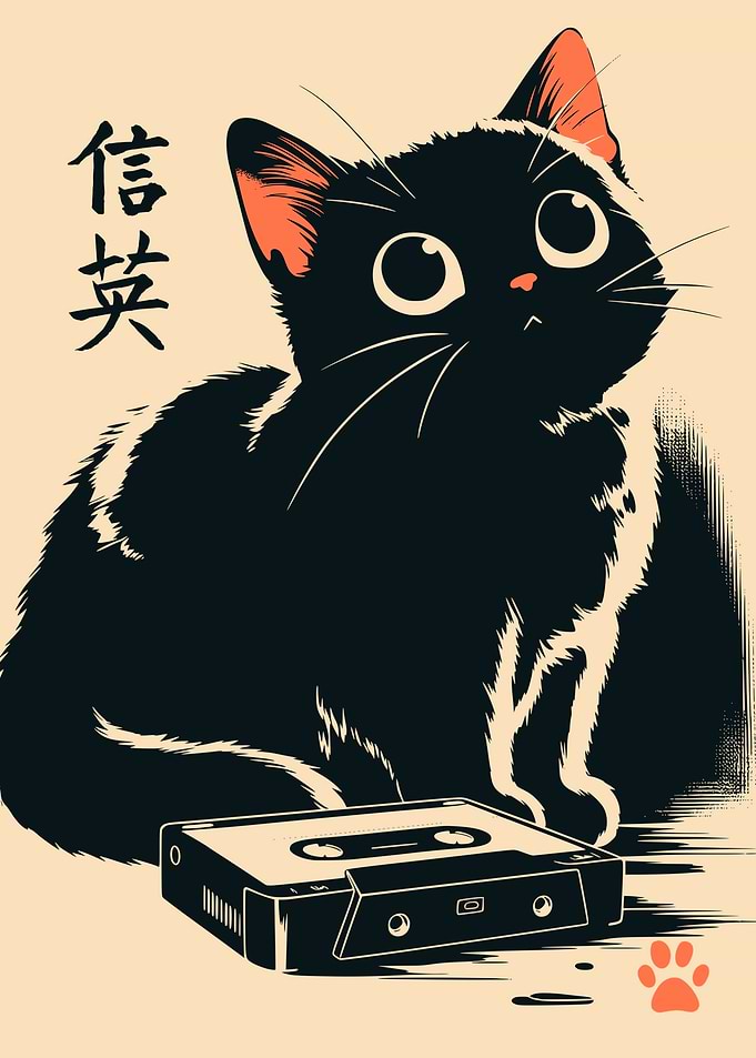Vintage Cassette Tape Black Cat Japanese