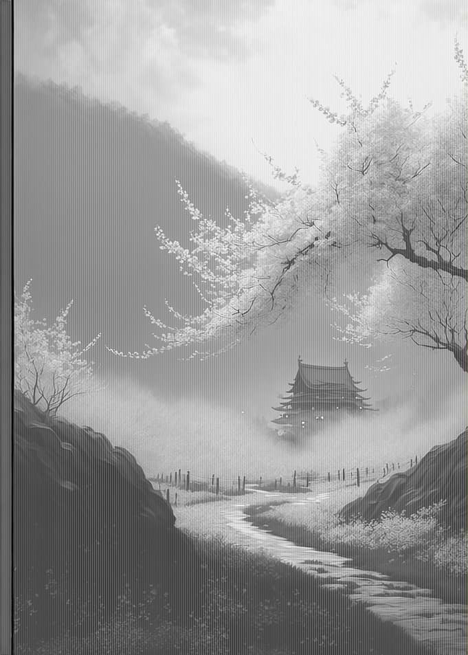 Misty Japanese Temple Landscape