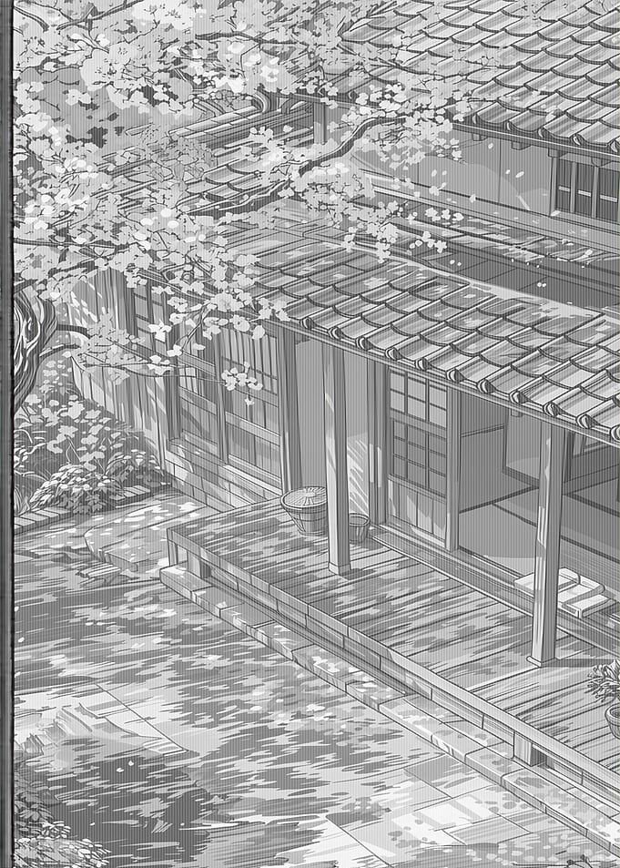 Traditional Japanese House with Cherry Blossoms
