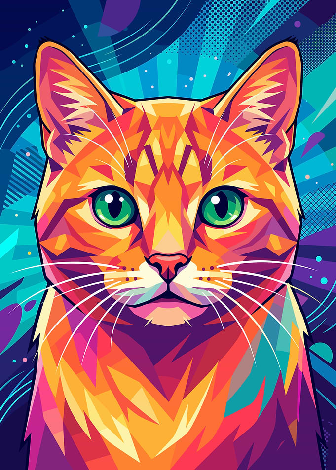 Colorful Geometric Pop Art Cat Portrait