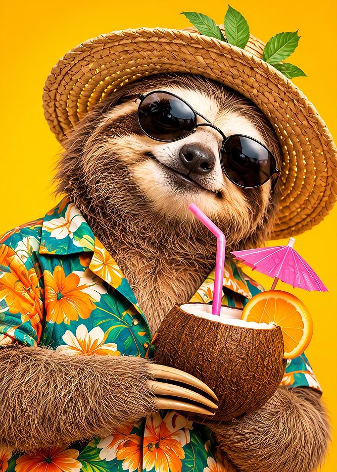 Cool Sloth on Tropical Vacation