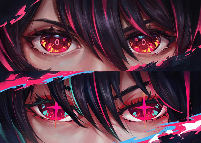 Intense Anime Eyes with Glowing Patterns