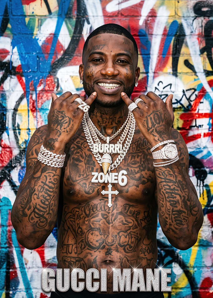 Gucci Mane Portrait with Graffiti Background