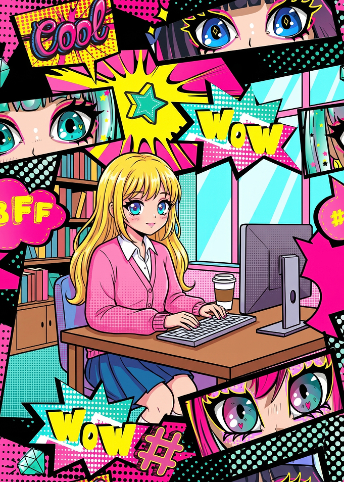 Pop Art Anime Girl Working
