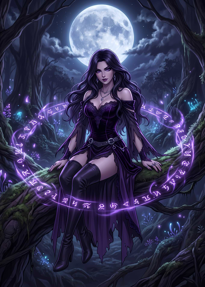Dark Sorceress Casting Magic Spell