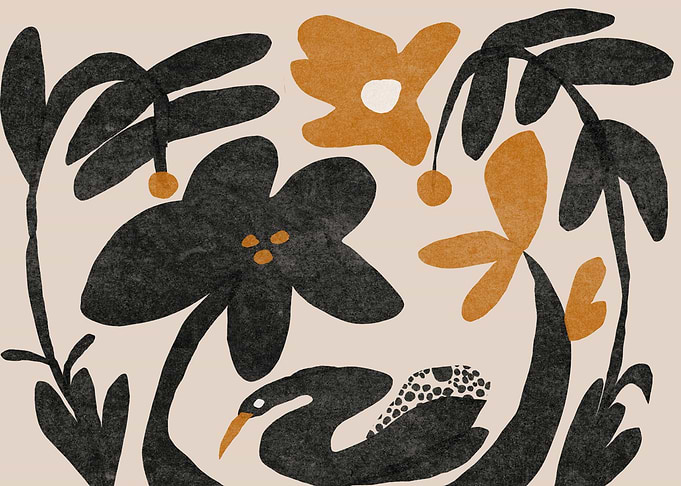 Abstract Bird and Floral Illustration
