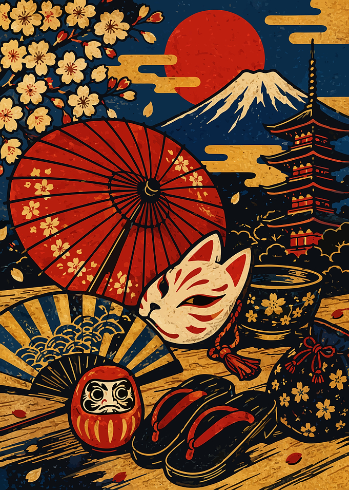 Traditional Japanese Cultural Elements Illustration