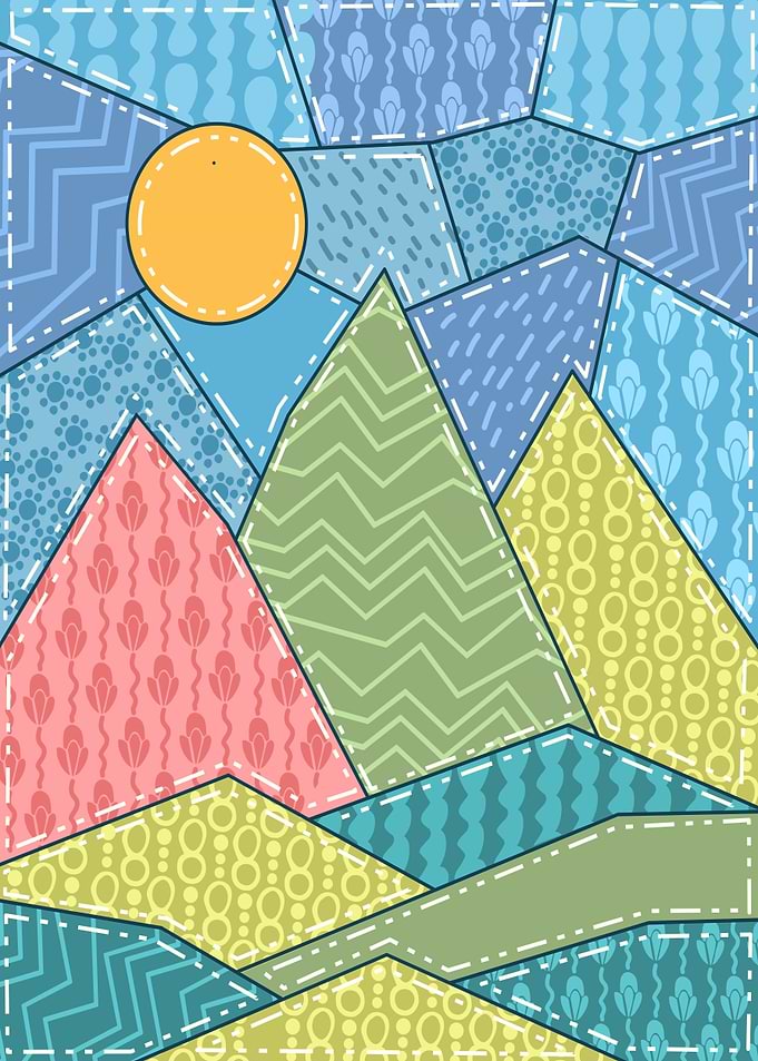 Quilted Patchwork Mountain Landscape Art