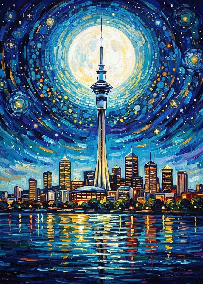 Starry Sky Cityscape Art Poster