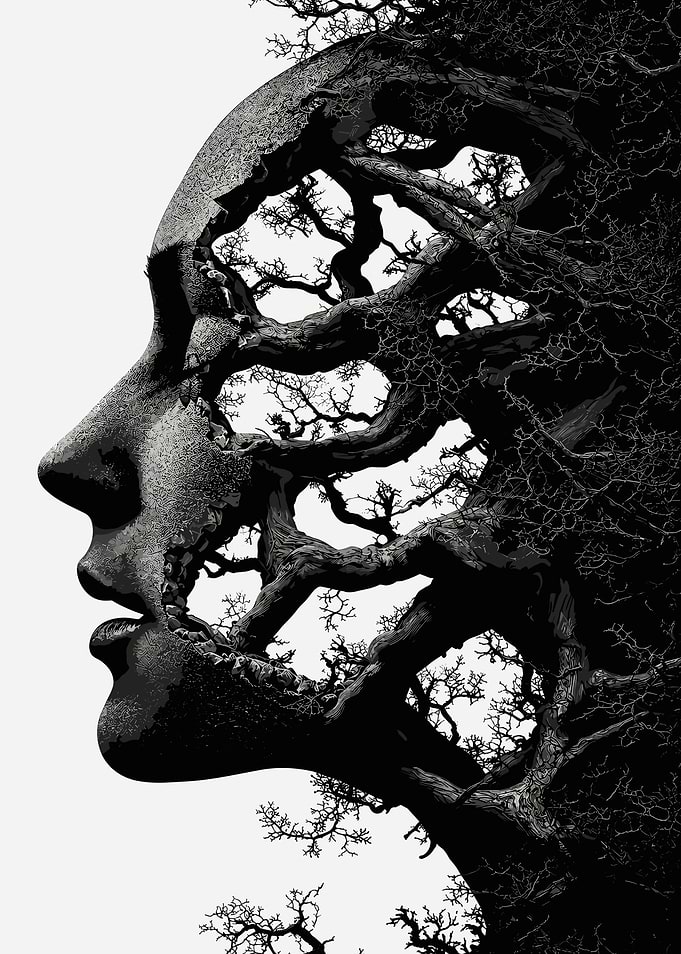 Surreal Human Profile Merged With Trees