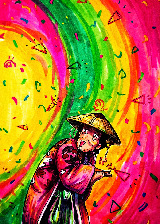 Colorful Anime Character in Traditional Hat