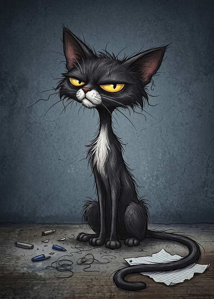 Grumpy Black Cat Moody Art Poster
