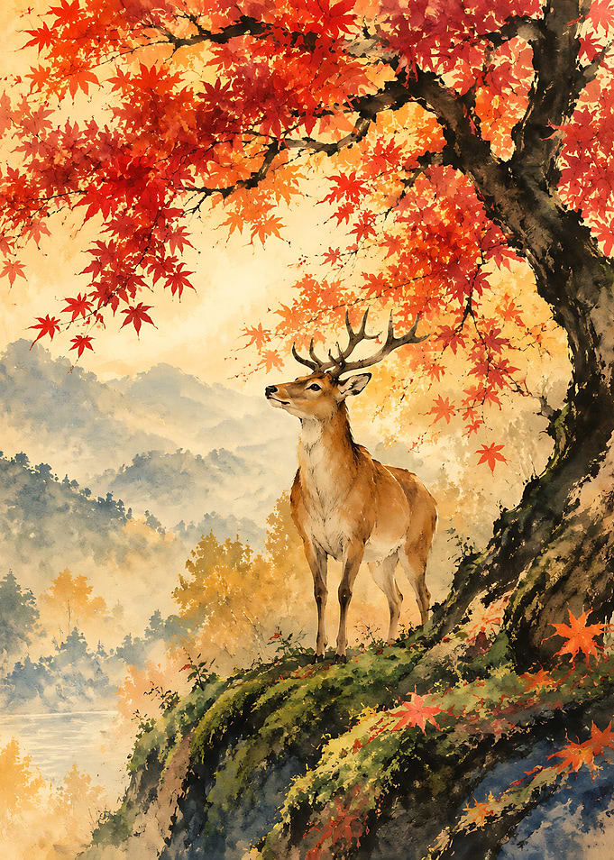 Majestic Deer Under Autumn Maple Tree