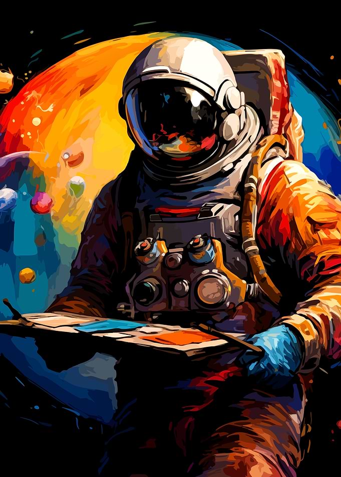 Astronaut Painting a Colorful Galaxy