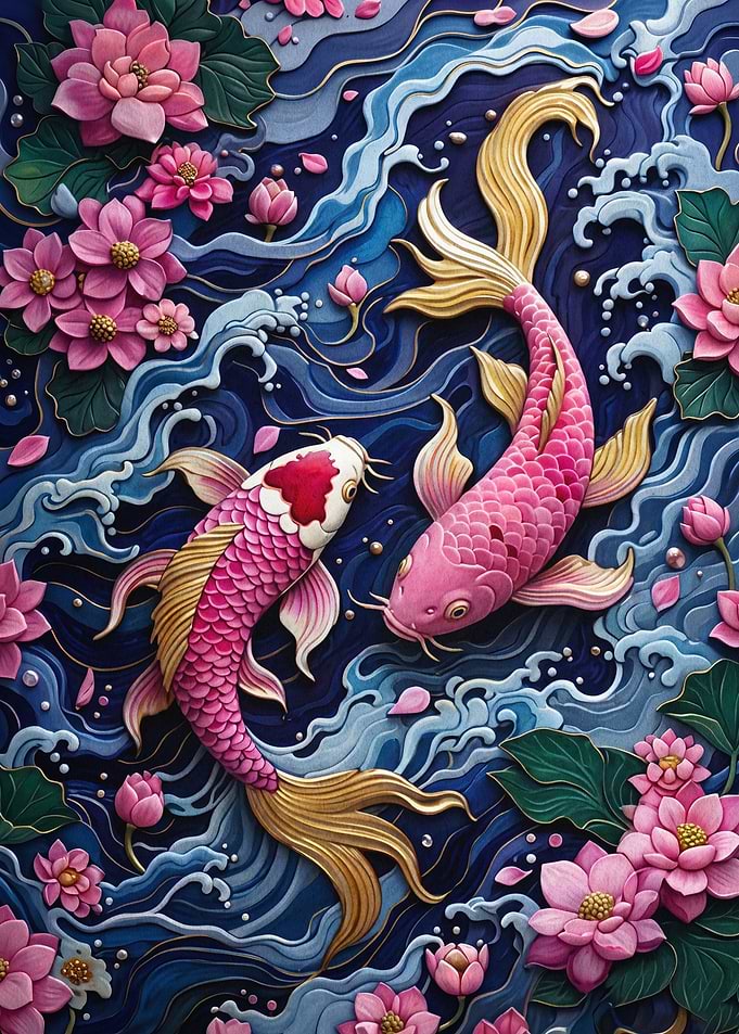 Koi Fish Lotus Pond Art Poster