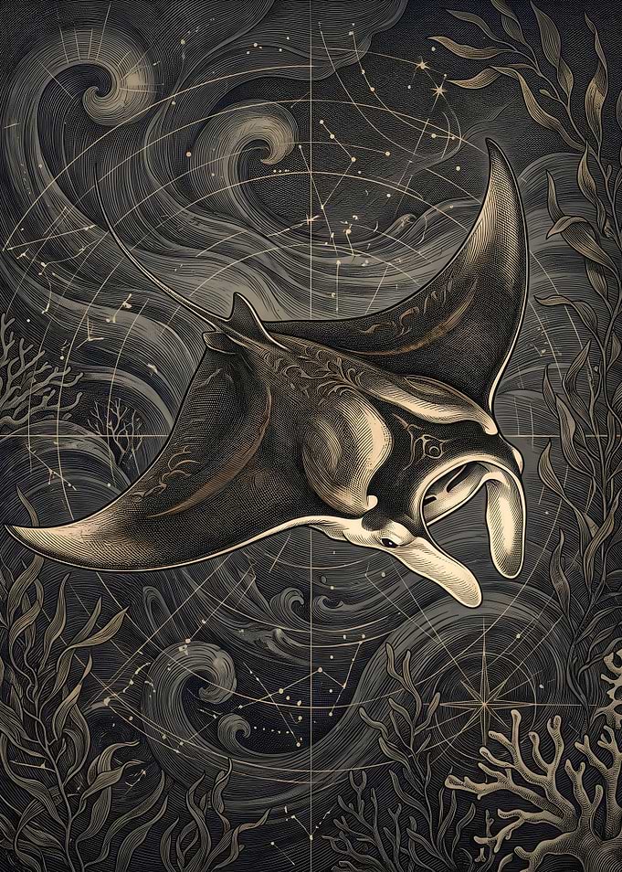 Manta Ray Underwater Illustration