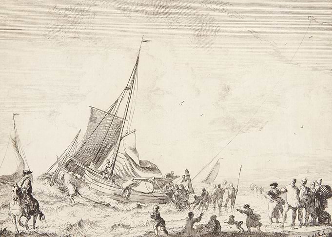 Ludolf Bakhuizen: Sejlbåd, der står ud fra en hollandsk strand