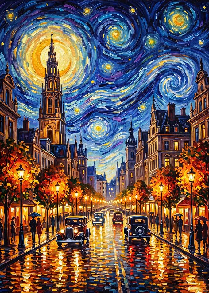 Starry Night City Street Art