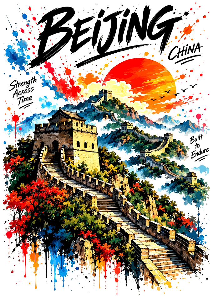 Great Wall of China Watercolor Art