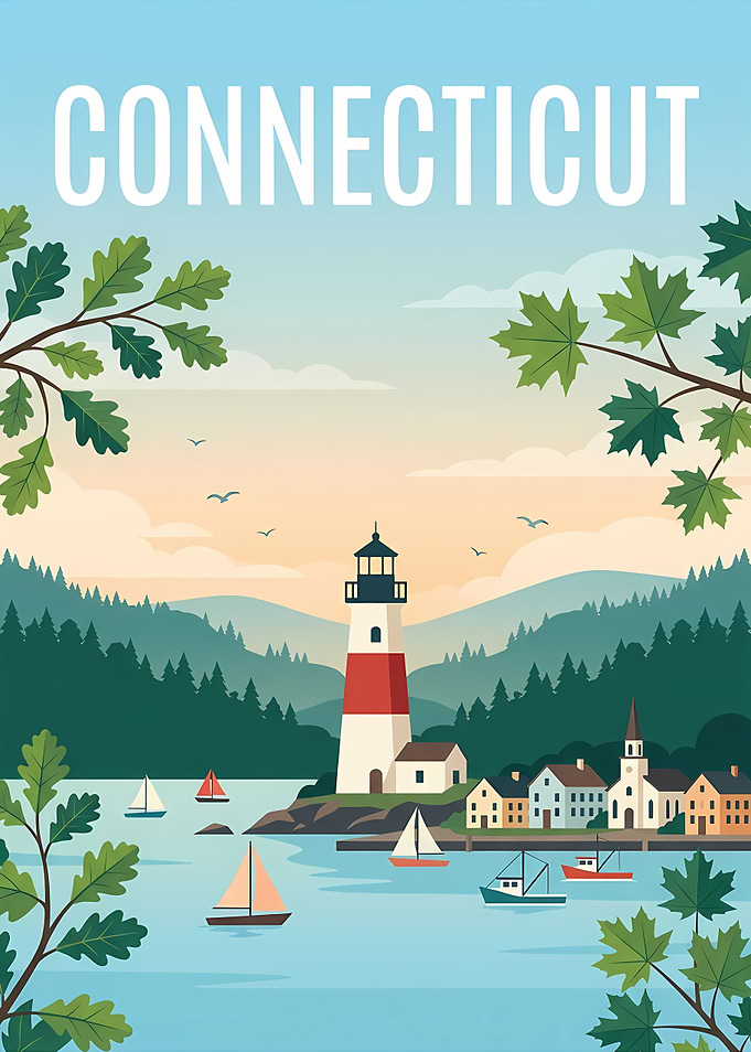 Connecticut Coastal Lighthouse Travel Poster